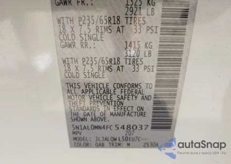 2015 Infiniti Qx60 z USA, uszkodzony, nr VIN 5N1AL0MN4FC548037